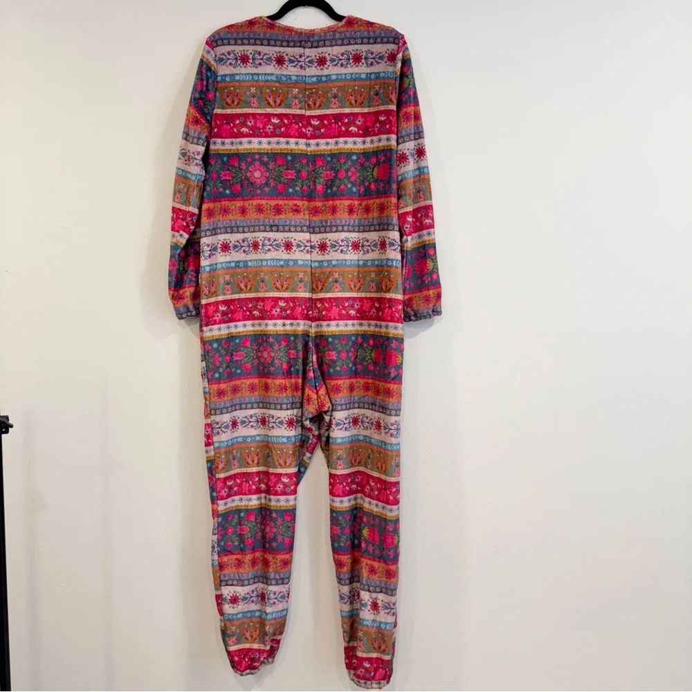 Natural Life Fleece One Piece Pajama Zip Up Boho Comfy Lounge S - Picture 2 of 6